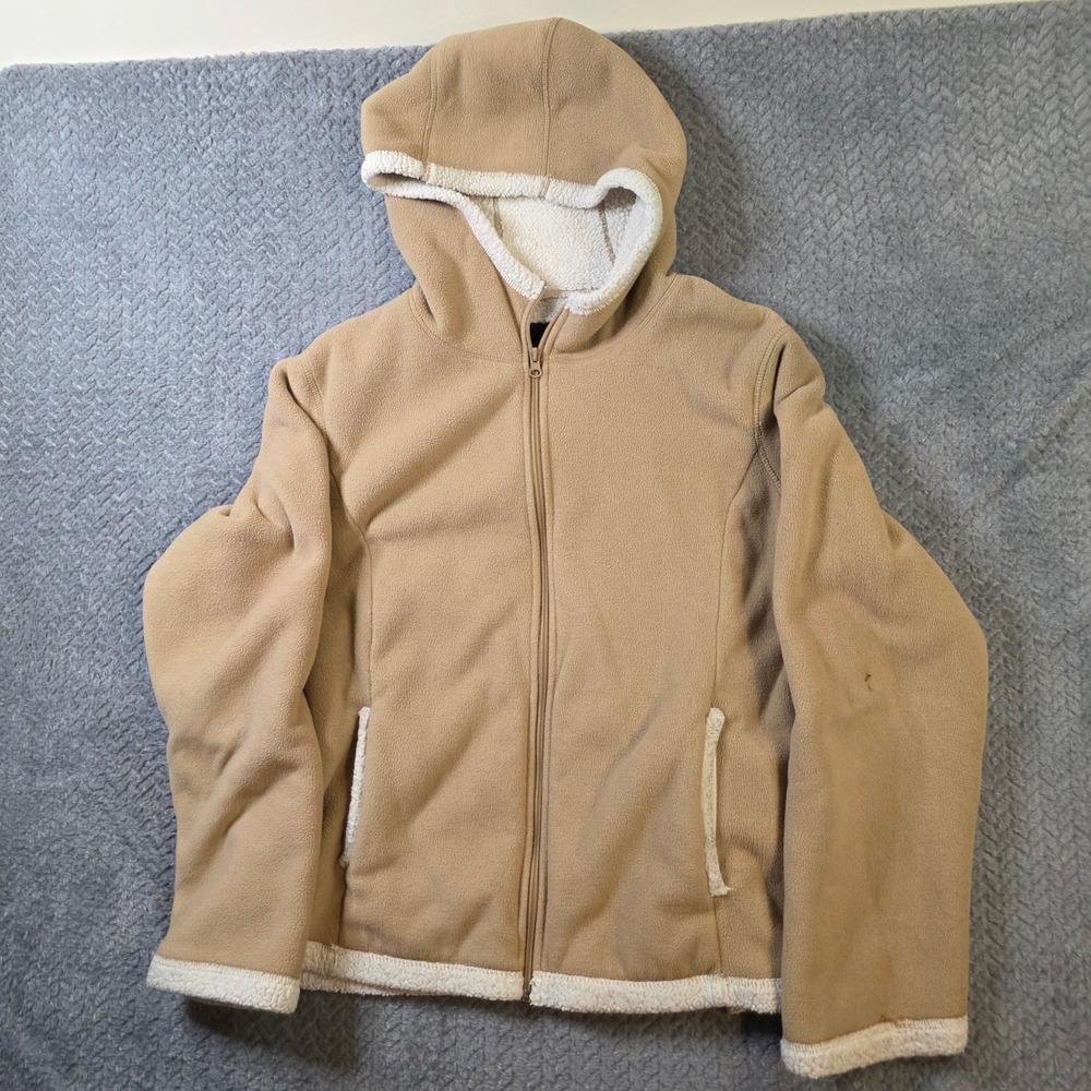 Faded Glory Women's 2X Sherpa Lined Hoodie Jacket Tan Dune Zip Up Fleece 18W 20W